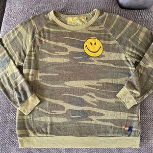 Aviator Nation Camo Smiley crewneck sweatshirt, sz L